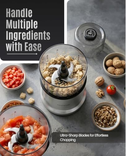 Image of Ownair Chopper Electric for Kitchen - 800W Pure Electric Copper Motor, 300ml Vegetable Chopper with Stainless Steel Blades, Safety Lock, Transparent Lid - Compact Kitchen Food Processor (Grey)