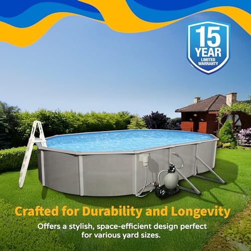 Image of Blue Wave Belize 15-ft x 30-ft Oval 52-in Deep Above Ground Swimming Pool for Outdoor - With Steel Top Rails, Sand Filter, Skimmer, Liner, A-Frame Ladder & Maintenance Kit - Complete Pool Accessories