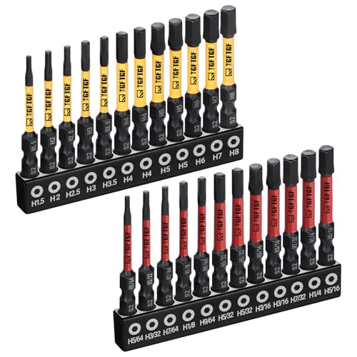 TGFTGF Impact Hex Head Allen Wrench Drill Bit Set, 24PCS, 2-inch (Metric & SAE), Premium S2 Steel 1/4
