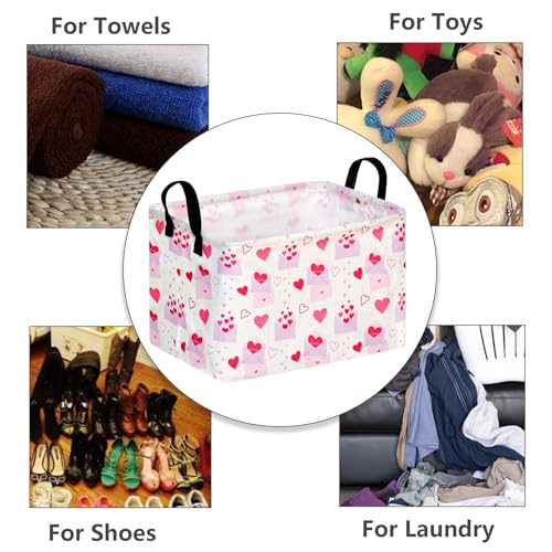 Image of MAIZMZ Empty Gift Basket for Girls Heart Print Storage Cube for Women, Closet Shelf Waterproof Organizer Bins with Handles Nursery hamper Kids Toys Books Box Room Deco
