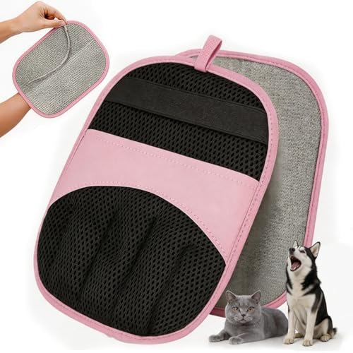 QNBCAA Thickened Pet Hair Removal Glove，Newly Upgraded Reusable Electrostatic Cat Dog Hair Remover Glove, Magic Brush Tool for Couch, Carpet, and Car Seat (Pink)