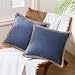Phantoscope Pack of 2 Farmhouse Burlap Linen Trimmed Tailored Edges Throw Pillow Case Cushion Covers Navy Blue 18" x 18" 45 x 45 cm