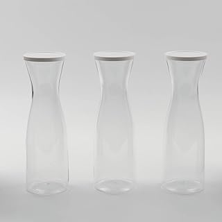 3 Clear 34 oz Plastic Water Carafes with Lids Drink Pitchers - Wedding Party Events Reception Catering Home Supplies