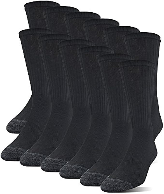 Gildan Men's Polyester Half Cushion Crew Socks, 12-pack