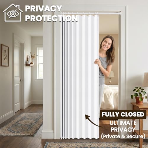 Image of AJAZZ White 42 inch W x 78 inch L 1 Panel Modern Magnetic Blackout Door Curtain