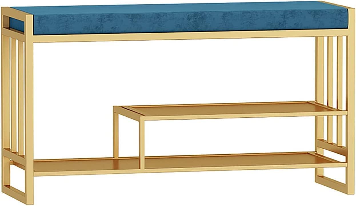 Banco de zapatos industrial para entrada con asiento suave y 2 niveles de almacenamiento