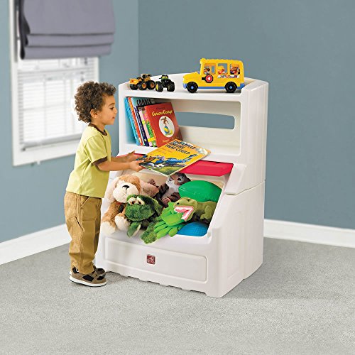 Step2 Lift And Hide Bookcase Storage Chest For Kids - Durable Plastic Toy Box Bookshelf Organizer, White/Red #TOP3