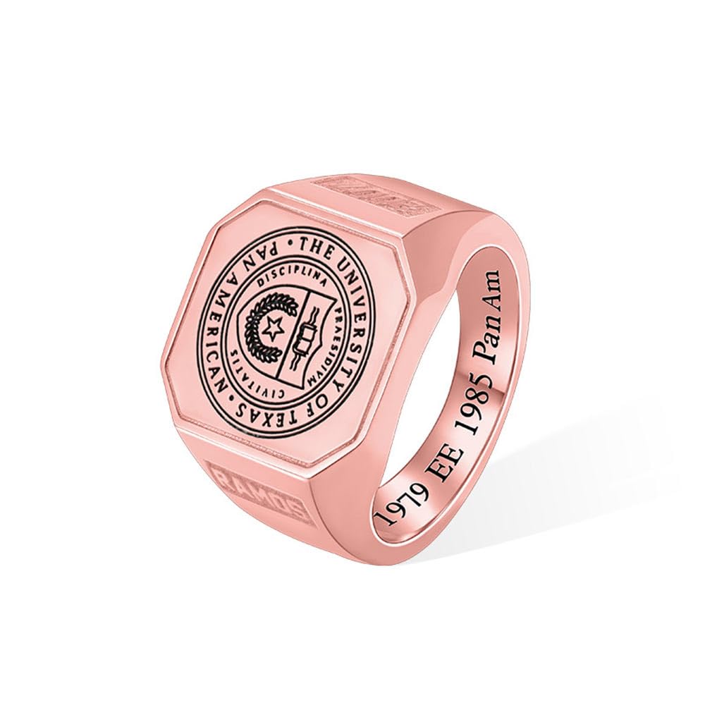 Individueller quadratischer Schul-Logo-/Familienwappen-Ring für Männer und Frauen aus Sterlingsilber 925 mit personalisiertem Bild, Text oder Namen. Siegelringe für Absolventen, Väter und Ehemänner