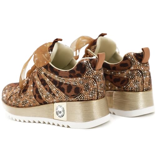 Image of FINDVELL Women's Fashion Glitter Sneakers Platform Wedge Shoes Sparkly Rhinestone High Top Sneakers Trendy Sequin Shoes Wedding Bride Dress