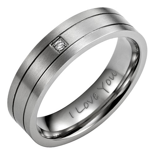 7mm Titanium Ring for Men Engraved I Love You In Wooden Gift Box Wedding Band Ring Mens Engagement Ring Groove Promise Ring Comfort Fit