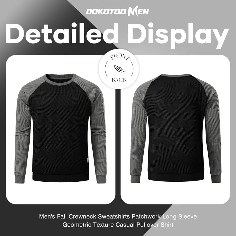 Men's Fall Crewneck Sweatshirts Patchwork Long Sleeve Geometric Texture Casual Pullover Shirt - Image 8