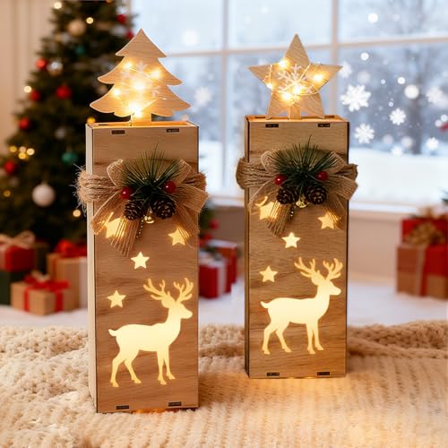 Sprinlot 2 Stück Weihnachten Dekosäule, Rentier Holzdeko...