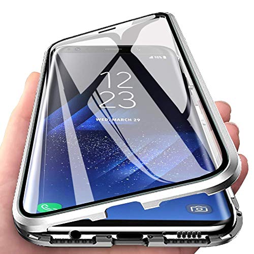 Gypsophilaa Cover per Samsung Galaxy A40, Adsorbimento Magnetico Paraurti in Metallo con 360 Gradi Protezione Case Doppi Lati Trasparente Vetro Temperato Flip Custodia per Samsung Galaxy A40