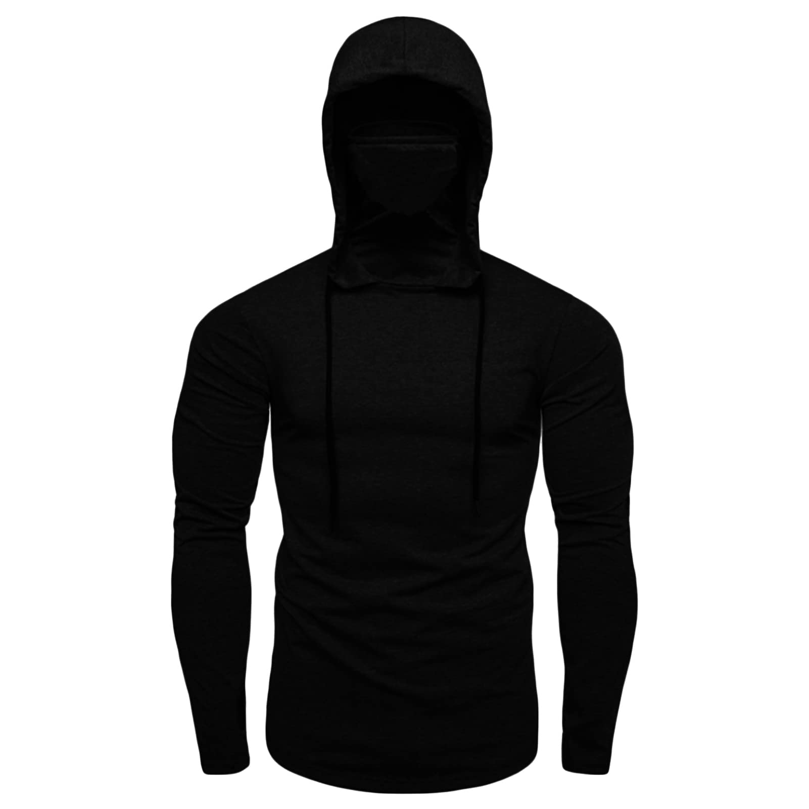 Maiyifu-GJ Men Long Sleeve Running Mask Hoodies Slim Fit Sports Workout Pullover Hoodie Gym Muscle Jogging Hooded Sweatshirt (Black,5X-Large)