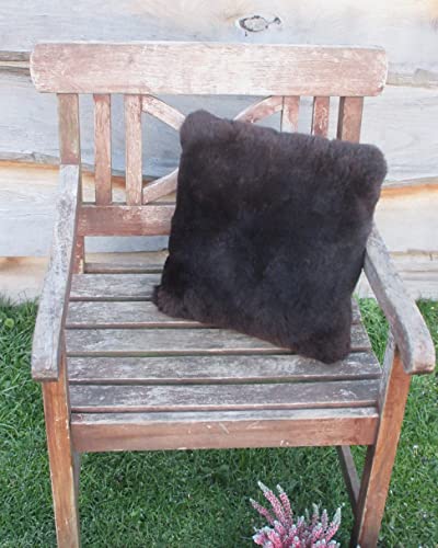 Felltrade echtes Natur Öko Schaffell Fellkissen Lammfell Kissen 45 x 45 cm (Braun Kurzhaar)