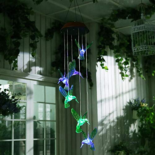 Miniatura 4 de Lámpara solar que cambia de color LED Colibrí Campanillas de viento al aire libre decoración del jardín del hogar