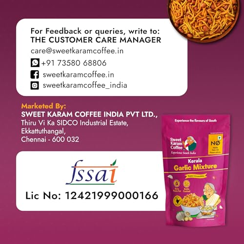 Image of Sweet Karam Coffee Kerala Garlic Mixture - Pack of 4 (95g each) | Crispy South Indian Snack | No Palm Oil or Preservatives | Bold & Spicy Flavor | Authentic Homestyle Tea-Time Mixture