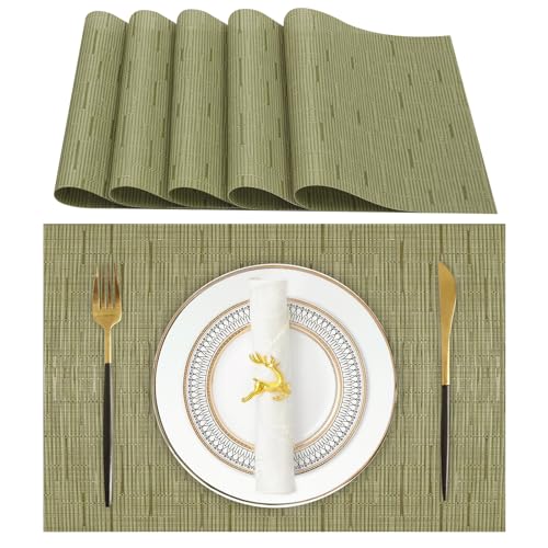 Lumaca Tovagliette Americane Lavabili, Set di 6 Tovaglietta Colazione (70% PVC,30% Poliestere),Resistenti al Calore, Antiscivolo,per Tavolo da Cucina e Ristoranti,Verde