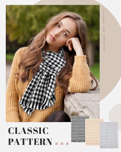 Geyoga 3 Pcs Houndstooth Checked Scarf Large Cashmere Feel Pashmina Shawls and Wraps Classic Soft Winter Scarf with Tassels for Women Men Ladies, 3 Colors4