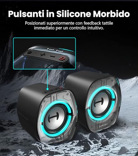 G1000 II Casse per Computer Gaming, Driver Full-Range da 2,5 Pollici con Bassi Potenziati, Bluetooth 5.4 via USB-C/AUX, 9 Modalità RGB Dinamiche, Compatte per PC/PS5/Switch (Nero) - Casse per PC - Immagine 6