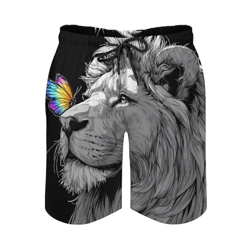 Lion And Colorful Butterfly Mens Swim Trunks Quick Dry Board Shorts Beach Swimwear Bathing Suits2