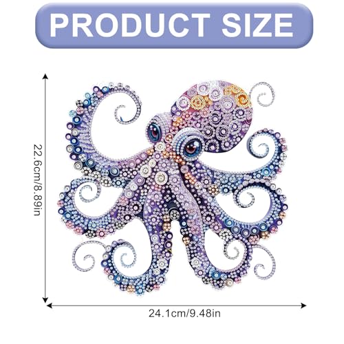 Image of AiYuanzsh Octopus Diamond Painting Hanging Ornament, 5D DIY Special Shaped Diamond Art Pendant Kit for Adults, Large Ocean Animal Wall Hanging Craft Decoration 24.1x22.6cm, Nautical Home Decor & Gift