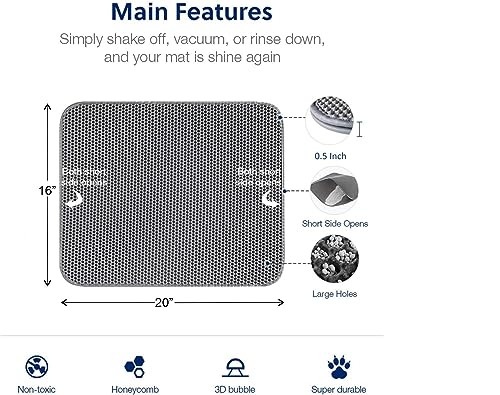Image of Cat Litter Mat 16x20 Inch - Double Layer Open Edge Design, Waterproof & Urine Proof, EVA Material, Durable and Washable Litter Trapping Mat (Medium, Grey)