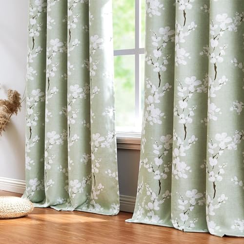 Image of BFAM Floral Print 100% Blackout Curtain with Black Linning at Back, Floral Print Curtains for Living Room /Bedroom Thermal Insulated Energey Saving Blossom Curtain, Pack of 1 Curtain