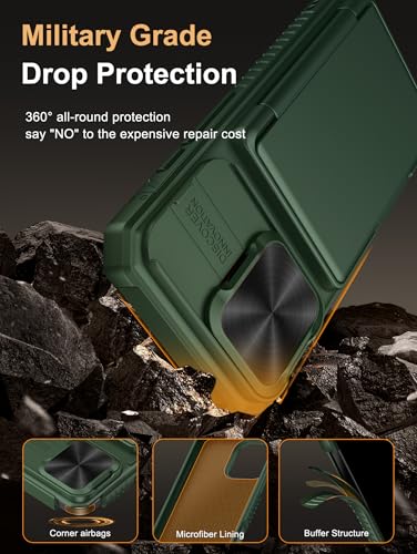 Image of Vihibii for iPhone 16 Pro Case with Card Holder (4 Cards) [RFID Blocking] & Slide Camera Cover, Military Grade Drop Protection, Rugged Hard Back & Silicone Edge Wallet Phone Cover, 6.3 inch 2024, Green