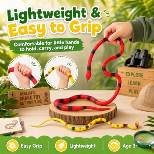 Image of ZESTHOME Realistic Snake Toy Set for Kids - Big Rubber Snake Toys for Pretend Play & Prank Fun | Non-Toxic Flexible Jungle Animal Figures for Learning & Decoration (Age 3+) | 2-Piece