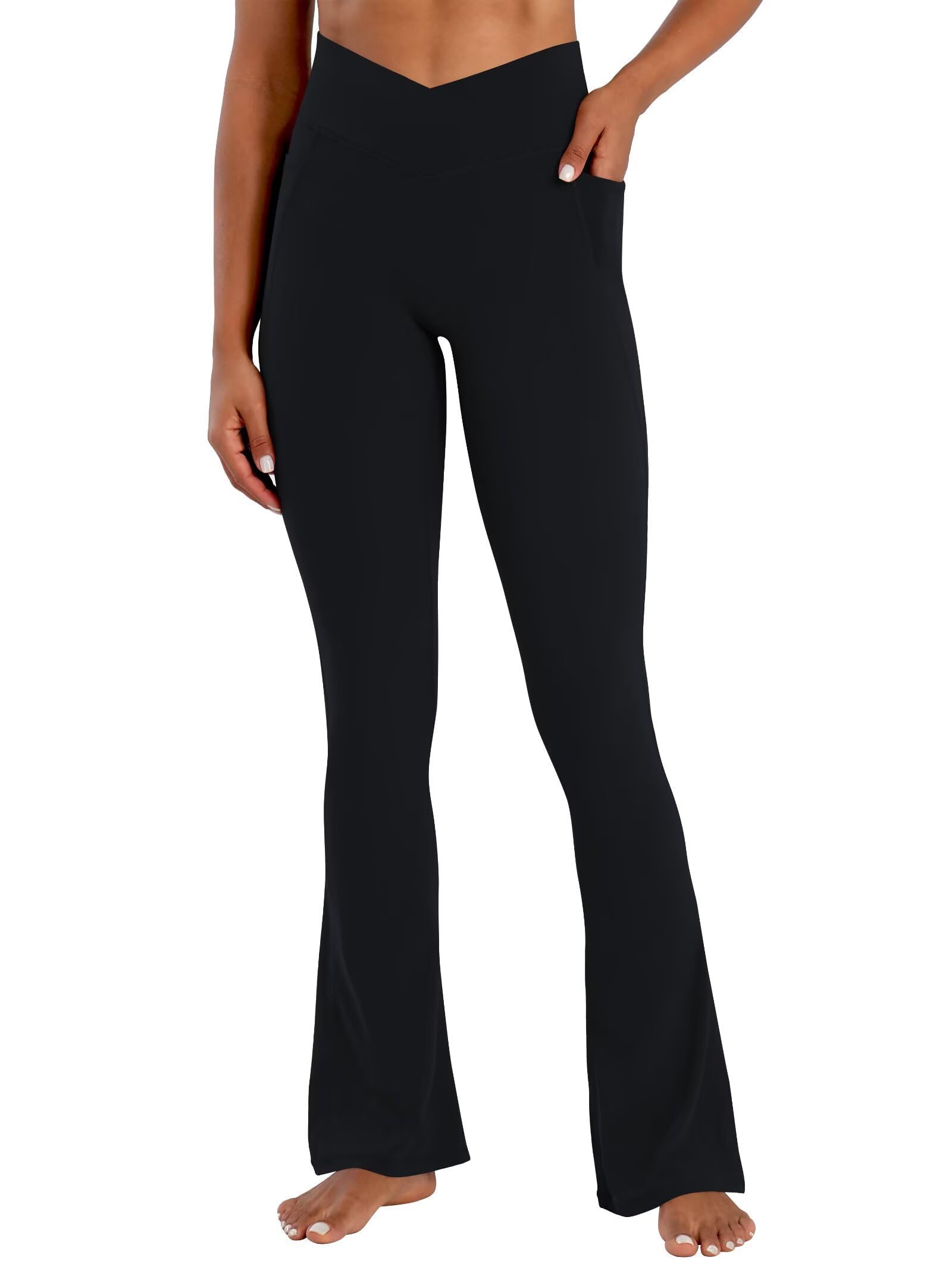 Sunzel Hidden Butt Lifting Scrunch Flare Leggings for Women with Pockets No Front Seam Tummy Control Mini Flared Yoga Pants 32