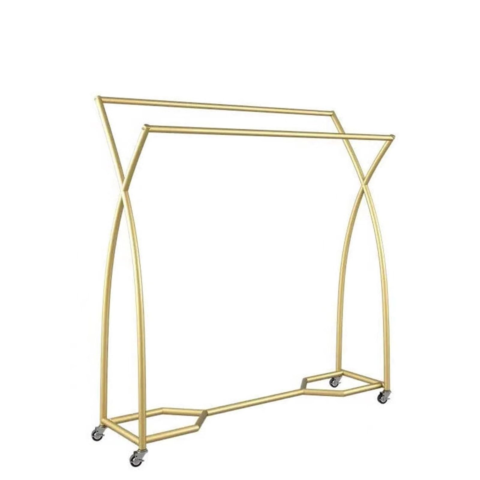 Wieszak na ubrania Stojak wystawowy do sklepu odzieżowego, dwurzędowe równoległe drążki, stojak podłogowy z kółkami, środkowa półka na ubrania Stojak ekspozycyjny(Gold,Mały)
