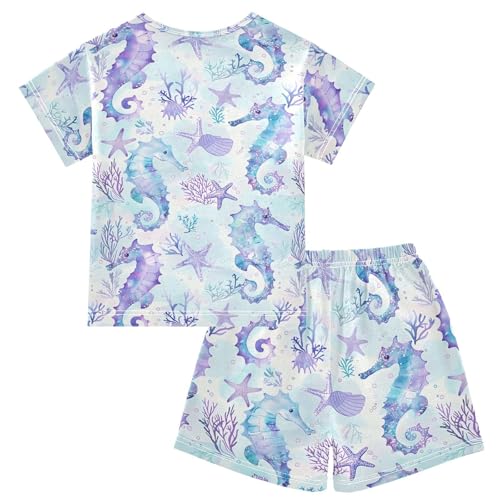 ALAZA Seahorse Starfish Coral Reef Pajamas Short Sleeve 2 Piece Sleepwear Top and Bottom Pajama Set Unisex2