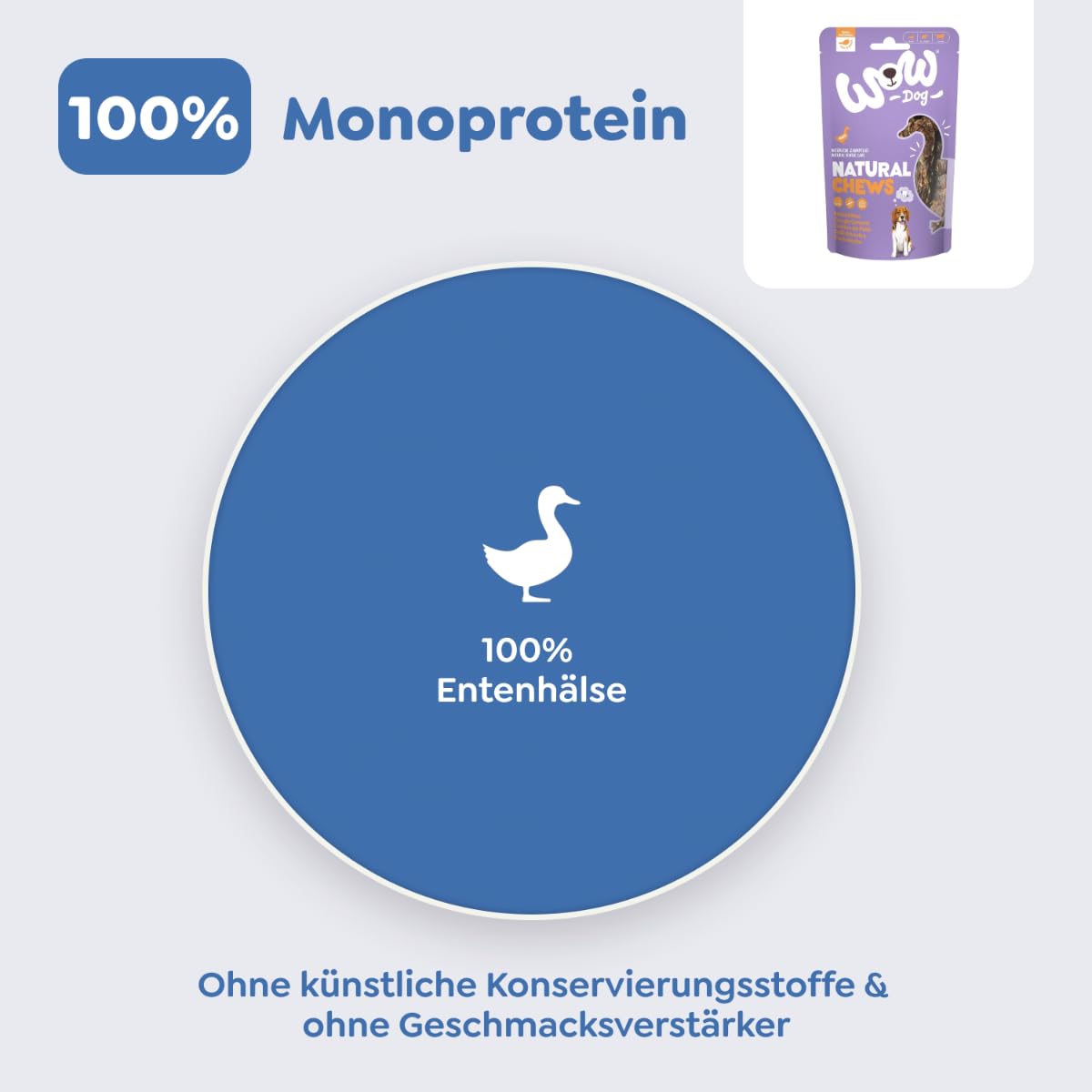 WOW Dog Entenhälse 3 x 250g | für natürliche Zahnpflege & Beschäftigung