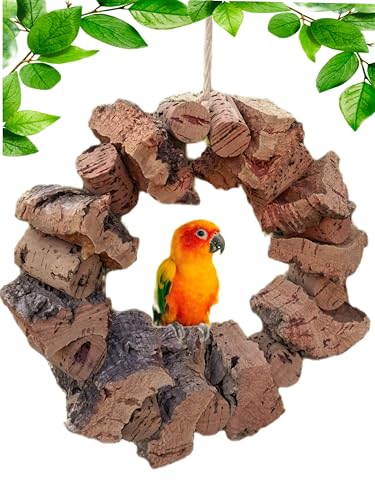 Vogelschaukel, großer Korkring mit viel Korkrinde zum schaukeln und knabbern für Wellensittich, Nymphensittich und andere kleine Vögel