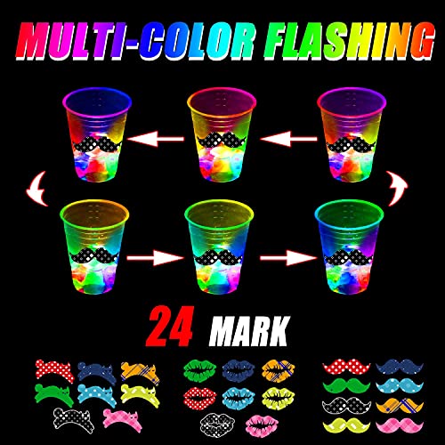 Mishunyus 40 Pcs 16Oz Glowing Party Cups For Indoor Outdoor Party Event Fun, Flashing Color Light Up Cups For Night Event Favor Decorations Supplies Glow Cups Party Pack With Funny Stickers #TOP3
