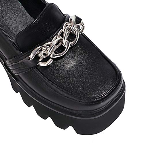 VOKLIN Women's Platform Slip On Penny Loafers Pumps Round Toe Metallic Chunky High Heel Oxfords Dress Shoes3