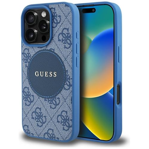 CG Mobile Guess 4G Circle Classic Logo Compatible avec MagSafe Coque pour iPhone 16 Pro (Bleu)