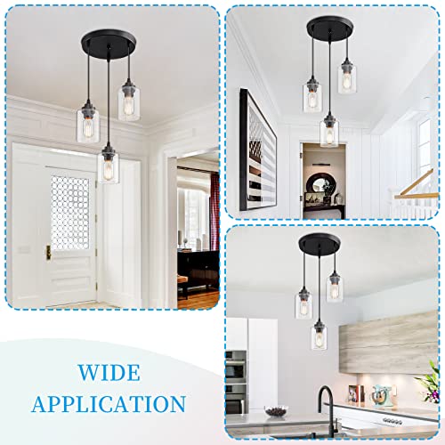 SKEJAO 3-Light Pendant Lighting,3 Pendant Light Fixture for Kitchen Island,Dining Lamp Ceiling Hanging,with Adjustable Cord and Glass Shade for Farmhouse Living Dining Room Bar,Black - Image 4