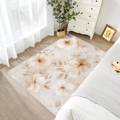 Tapete floral para dormitorio 5x7 ft, lavable y antideslizante miniatura 3