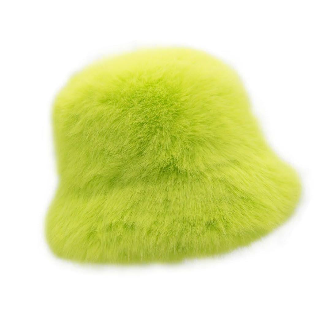New Super Fluffy Cossack Style Soft Fleecy Faux Fur Bucket hat - Womens Winter Hats (UK, Alpha, One Size, Fluro)