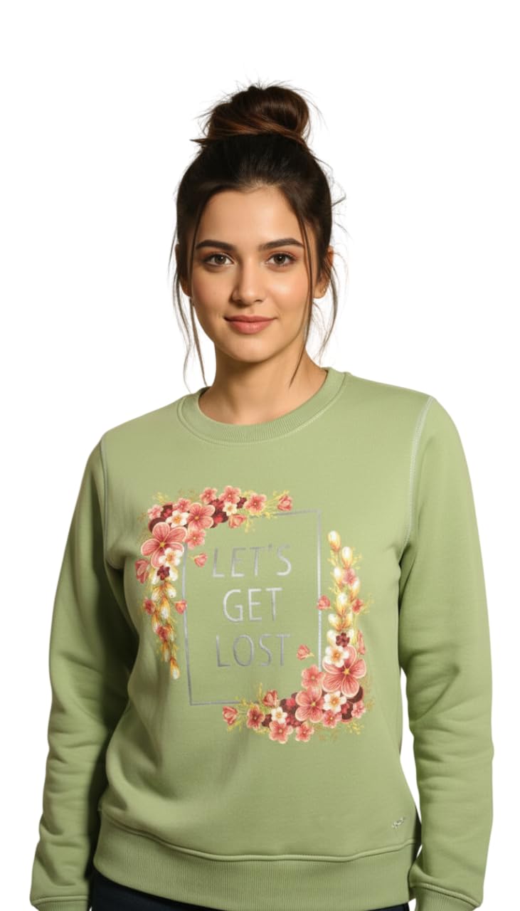 modny Women’s Cotton Fleece Oversized Sweatshirt | Crew Neck Graphic Print | Long Sleeve with Ribbed Cuffs & Side Pockets | Casual Winter Wear (in, Alpha, M, Regular, Green, Design 2)-picture-19