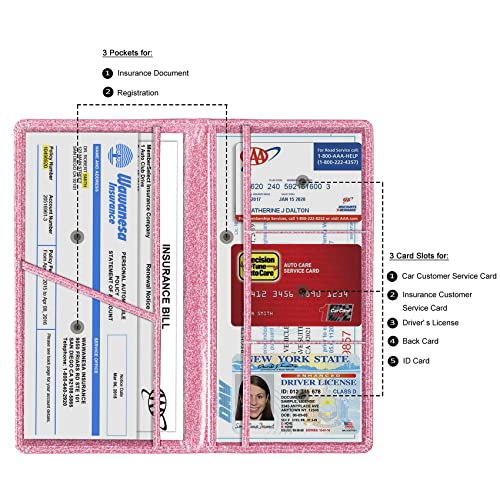 Image of TOURSUIT Car Registration & Insurance Card Holder, Glitter Pink
