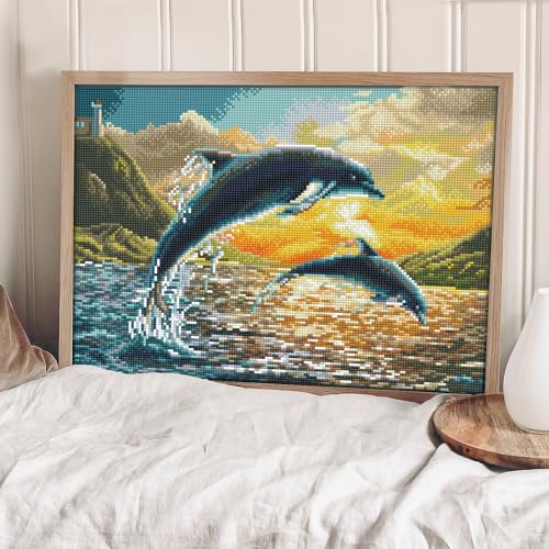 Image of DIAMOND DOTZ Dolphin Sunset Diamond Painting Kits for Adults - Diamond Art Kits a Relaxing Creative Craft Kit with Dotz Gems 12.4x16.5