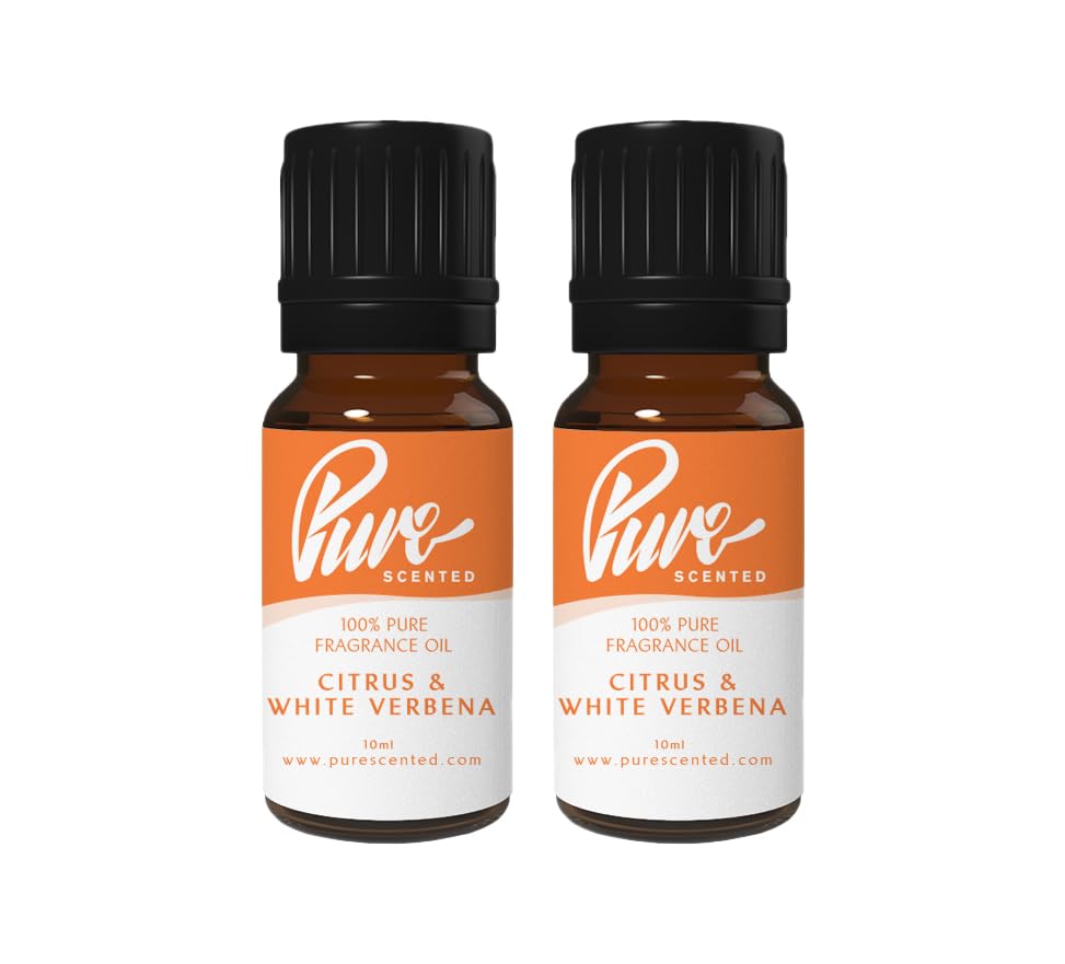 Pure Scented 20ml Fragrance Oils - 2 x 10ml Suitable for Candles, Soaps, Slime, Diffusers, Cosmetics, Wax Melts, Designer (2 x 10ml, Citrus & White Verbena Stoppables)