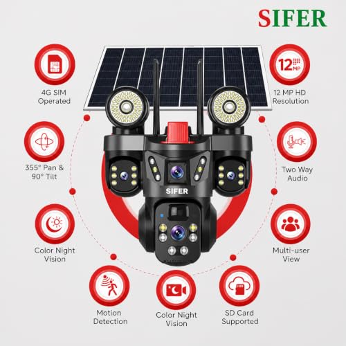 Image of SIFER 12 MP Full HD Triple Lens Solar CCTV Camera | Two-Way Audio | 4g sim Solar Camera Outdoor Waterproof 360 | Human Detection | Color Night Vision