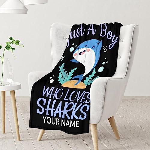 Personalized Shark Blanket Gifts with Name - 60"x80" Cute Throw Blanket for Boys - Black Soft Fuzzy Blankets for Bed, Couch & Living Room