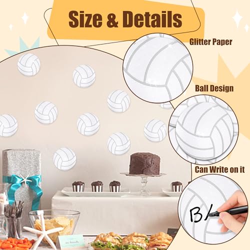 Image of Glitter Volleyball Cutouts- 100Pcs Sport Ball DIY Paper Cuts Party Decorations Volleyball Shape Cutout Bulletin Board for Sports Theme Party Birthday Back to School Classroom Game Day Wall Decors