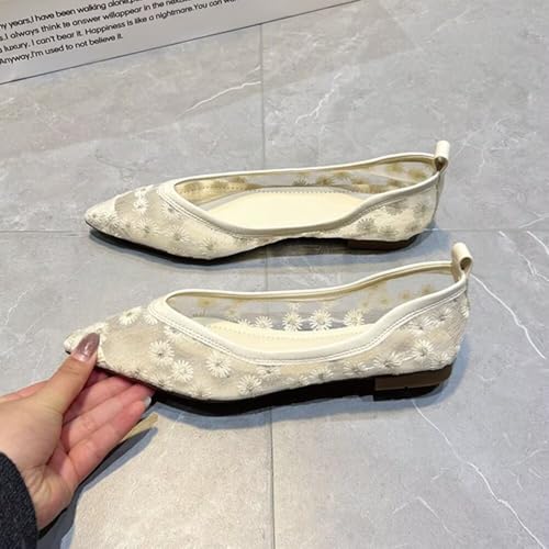 WENJIAZHIZHI Women Ballet Flats Pointed Toe Mesh Eyelets Ballerina Flats Comfortable Slip-on Dressy Loafers3