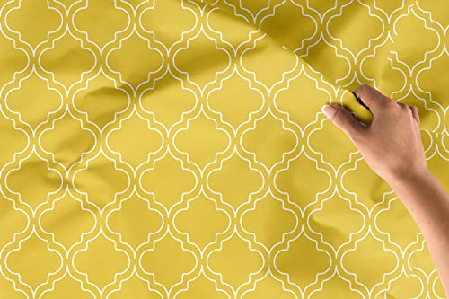 Image of Encasa XO Printed Satin Fabric by Meter - Trellis Yellow, 58 Inch Width (147 cm), Soft Polyester Cloth for Curtains, Cushion Covers, Dresses, Kurtis, Crafts, Craft Sewing & Home Decor
